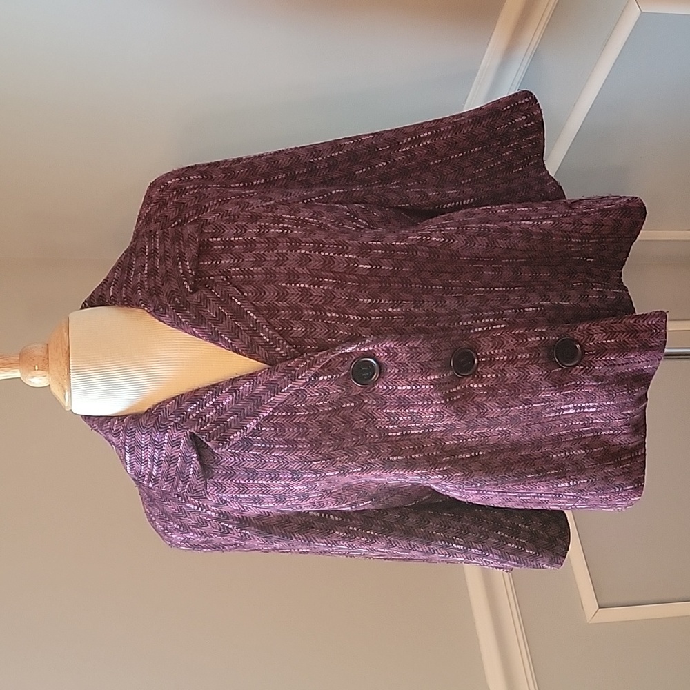 JONES NEW YORK Purple Plum 3/4 Sleeve Three Button Dress Casual Swing Coat 14